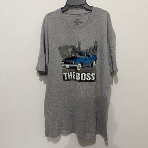 NEW The Mountain Gray T-Shirt with Blue the Boss Muscle Car Graphic